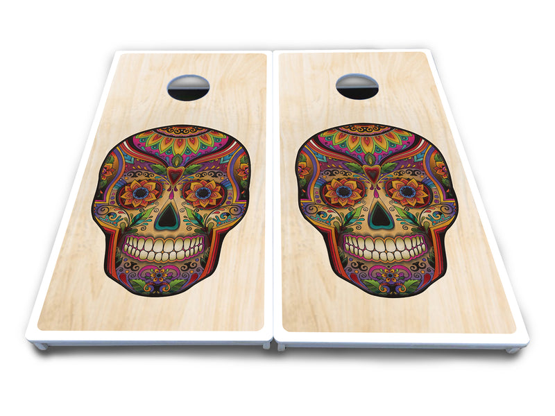 Waterproof - Sugar Skull Design Options - All Weather Boards "Outdoor Solution" 18mm(3/4")Direct UV Printed - Regulation 2' by 4' Cornhole Boards (Set of 2 Boards) Double Thick Legs, with Leg Brace & Dual Support Braces!