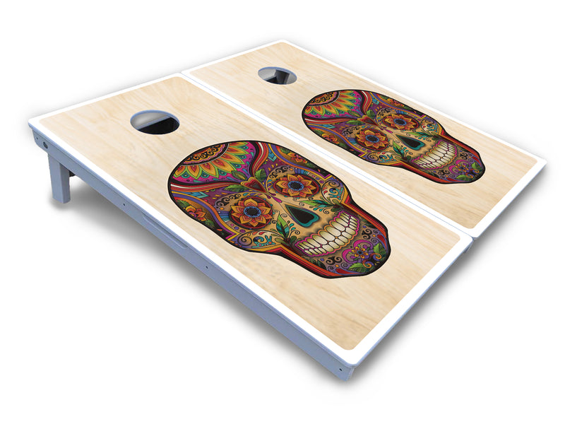 Waterproof - Sugar Skull Design Options - All Weather Boards "Outdoor Solution" 18mm(3/4")Direct UV Printed - Regulation 2' by 4' Cornhole Boards (Set of 2 Boards) Double Thick Legs, with Leg Brace & Dual Support Braces!