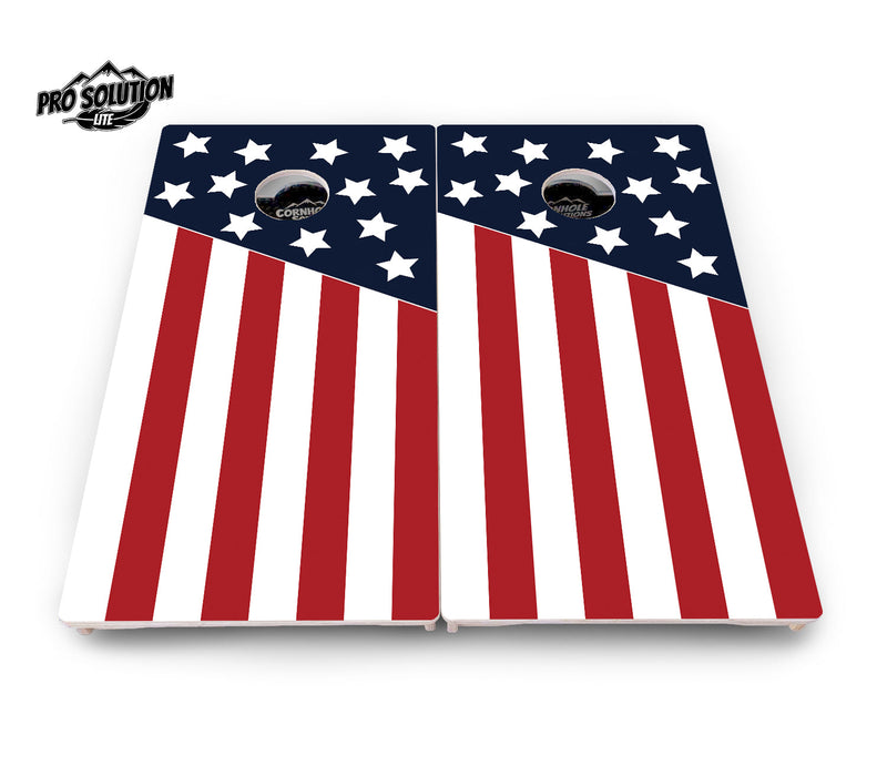 Pro Solution Elite - Slanted Stars & Stripes - Professional Tournament Cornhole Boards 3/4" Baltic Birch - Zero Bounce Zero Movement Vertical Interlocking Braces for Extra Weight & Stability +Double Thick Legs +Airmail Blocker