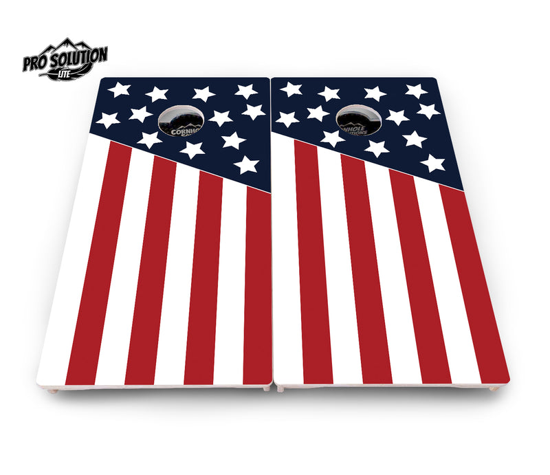 Pro Solution Lite - Slanted Stars & Stripes - Professional Tournament Cornhole Boards 3/4" Baltic Birch - Zero Bounce Zero Movement Vertical Interlocking Braces for Extra Weight & Stability +Double Thick Legs +Airmail Blocker