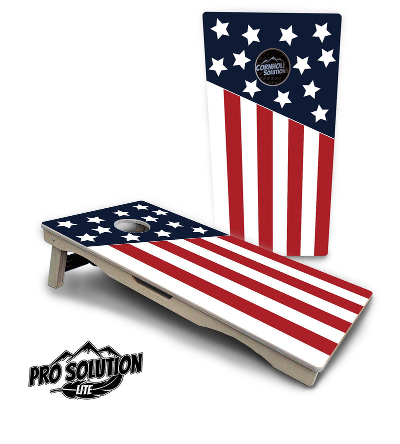 Pro Solution Elite - Slanted Stars & Stripes - Professional Tournament Cornhole Boards 3/4" Baltic Birch - Zero Bounce Zero Movement Vertical Interlocking Braces for Extra Weight & Stability +Double Thick Legs +Airmail Blocker