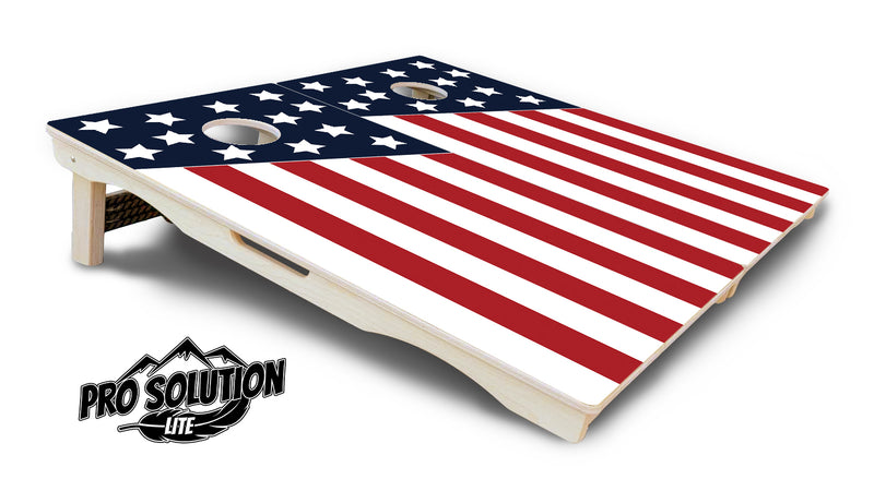 Pro Solution Lite - Slanted Stars & Stripes - Professional Tournament Cornhole Boards 3/4" Baltic Birch - Zero Bounce Zero Movement Vertical Interlocking Braces for Extra Weight & Stability +Double Thick Legs +Airmail Blocker