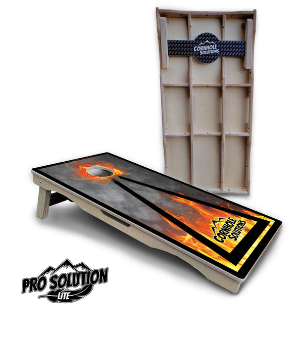 Pro Solution Lite - Fire Triangle CS Logo - Professional Tournament Cornhole Boards 3/4" Baltic Birch - Zero Bounce Zero Movement Vertical Interlocking Braces for Extra Weight & Stability +Double Thick Legs +Airmail Blocker