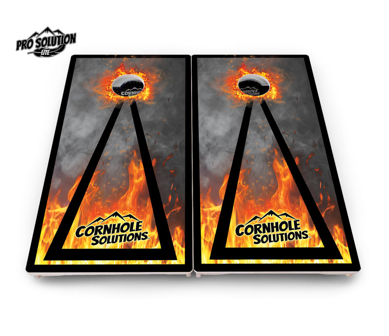 Pro Solution Lite - Fire Triangle CS Logo - Professional Tournament Cornhole Boards 3/4" Baltic Birch - Zero Bounce Zero Movement Vertical Interlocking Braces for Extra Weight & Stability +Double Thick Legs +Airmail Blocker