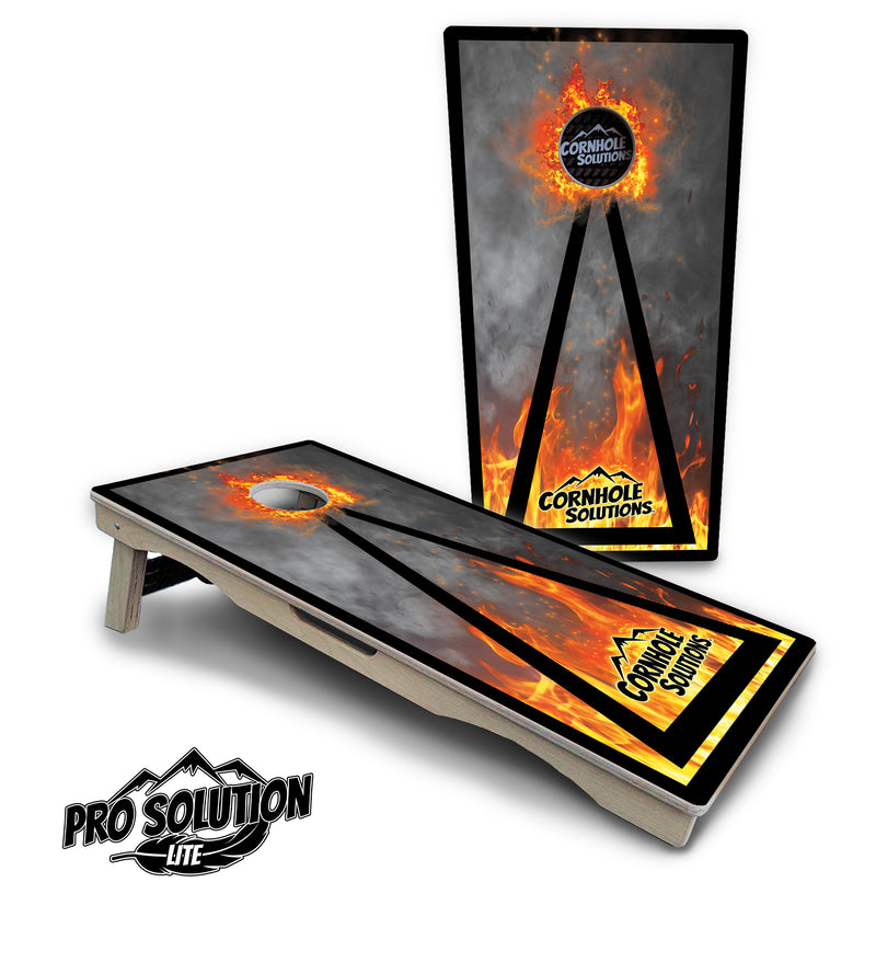 Pro Solution Lite - Fire Triangle CS Logo - Professional Tournament Cornhole Boards 3/4" Baltic Birch - Zero Bounce Zero Movement Vertical Interlocking Braces for Extra Weight & Stability +Double Thick Legs +Airmail Blocker