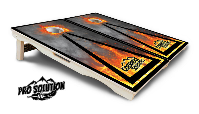 Pro Solution Lite - Fire Triangle CS Logo - Professional Tournament Cornhole Boards 3/4" Baltic Birch - Zero Bounce Zero Movement Vertical Interlocking Braces for Extra Weight & Stability +Double Thick Legs +Airmail Blocker