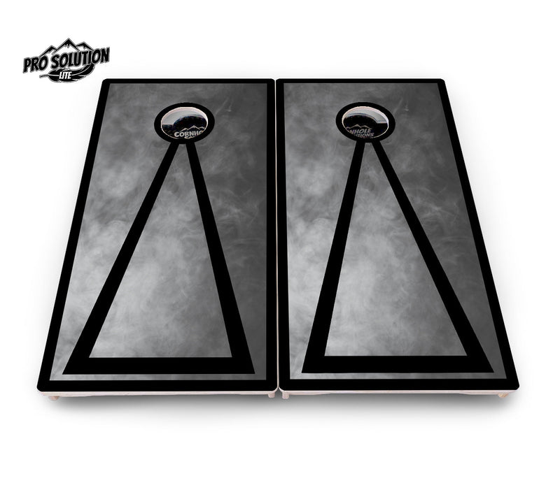 Pro Solution Elite - Smoke Triangle Design Options - Professional Tournament Cornhole Boards 3/4" Baltic Birch - Zero Bounce Zero Movement Vertical Interlocking Braces for Extra Weight & Stability +Double Thick Legs +Airmail Blocker