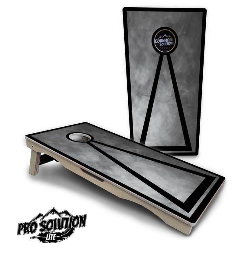 Pro Solution Elite - Smoke Triangle Design Options - Professional Tournament Cornhole Boards 3/4" Baltic Birch - Zero Bounce Zero Movement Vertical Interlocking Braces for Extra Weight & Stability +Double Thick Legs +Airmail Blocker