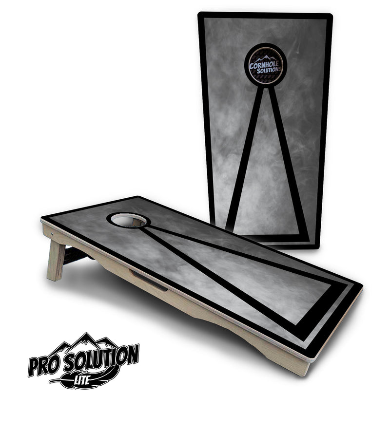 Pro Solution Lite - Smoke Triangle Design Options - Professional Tournament Cornhole Boards 3/4" Baltic Birch - Zero Bounce Zero Movement Vertical Interlocking Braces for Extra Weight & Stability +Double Thick Legs +Airmail Blocker