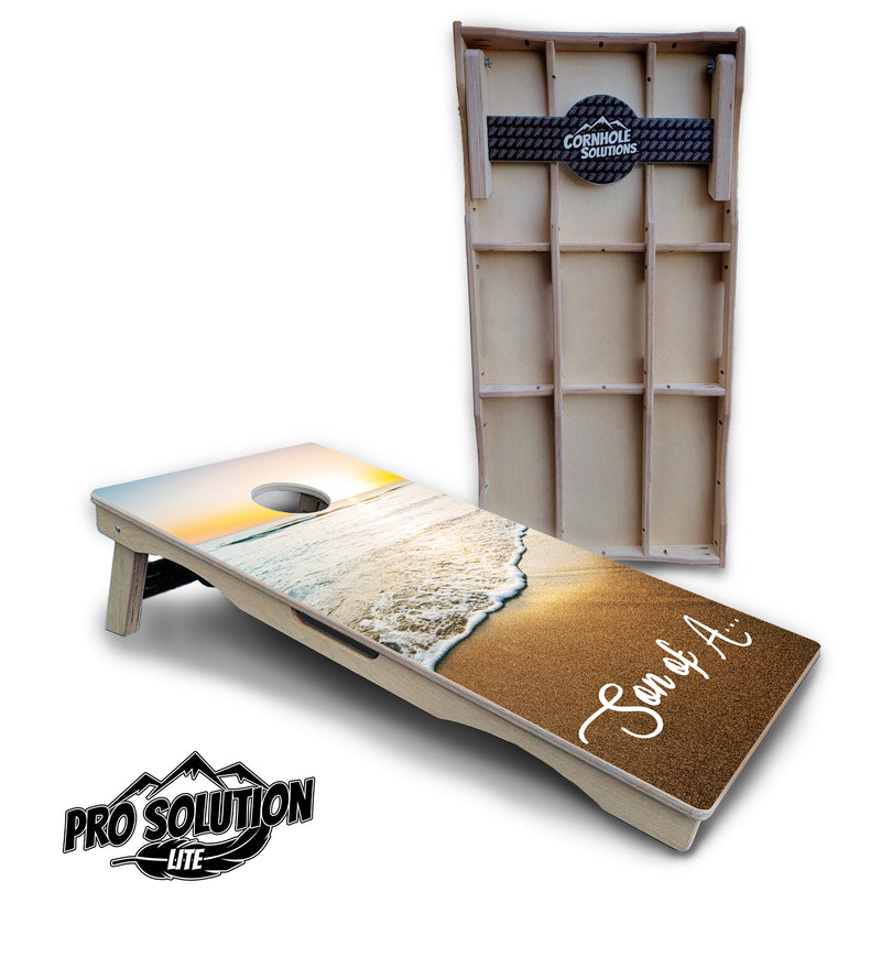 Pro Solution Lite - Beach Sunset Design Options - Professional Tournament Cornhole Boards 3/4" Baltic Birch - Zero Bounce Zero Movement Vertical Interlocking Braces for Extra Weight & Stability +Double Thick Legs +Airmail Blocker