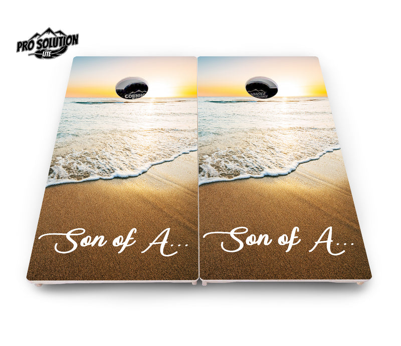 Pro Solution Lite - Beach Sunset Design Options - Professional Tournament Cornhole Boards 3/4" Baltic Birch - Zero Bounce Zero Movement Vertical Interlocking Braces for Extra Weight & Stability +Double Thick Legs +Airmail Blocker