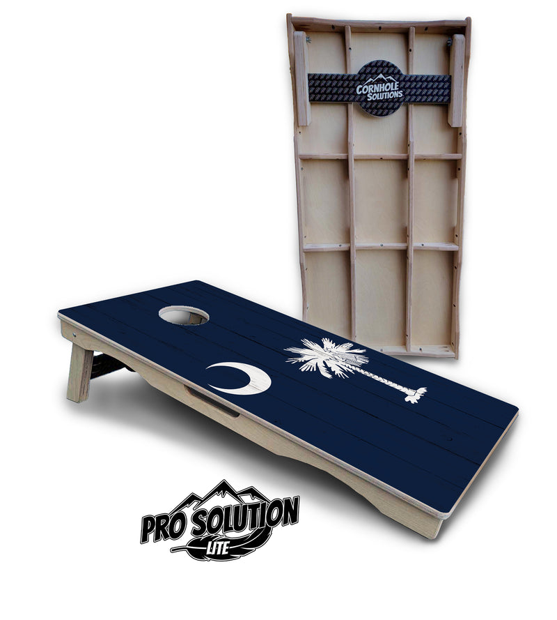 Pro Solution Lite - South Carolina Flag - Professional Tournament Cornhole Boards 3/4" Baltic Birch - Zero Bounce Zero Movement Vertical Interlocking Braces for Extra Weight & Stability +Double Thick Legs +Airmail Blocker