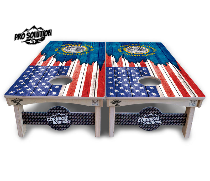 Pro Solution Lite - State Flag Designs South Dakota to Wyoming - Professional Tournament Cornhole Boards 3/4" Baltic Birch - Zero Bounce Zero Movement Vertical Interlocking Braces for Extra Weight & Stability +Double Thick Legs +Airmail Blocker