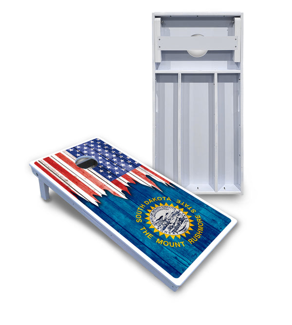 Waterproof - State Flag Designs South Dakota to Wyoming - All Weather Boards "Outdoor Solution" 18mm(3/4")Direct UV Printed - Regulation 2' by 4' Cornhole Boards (Set of 2 Boards) Double Thick Legs, with Leg Brace & Dual Support Braces!