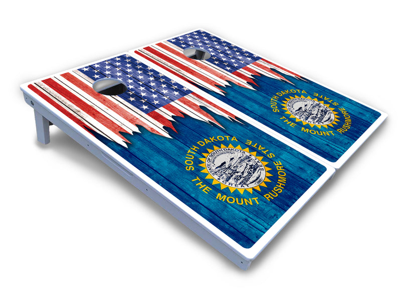 Waterproof - State Flag Designs South Dakota to Wyoming - All Weather Boards "Outdoor Solution" 18mm(3/4")Direct UV Printed - Regulation 2' by 4' Cornhole Boards (Set of 2 Boards) Double Thick Legs, with Leg Brace & Dual Support Braces!