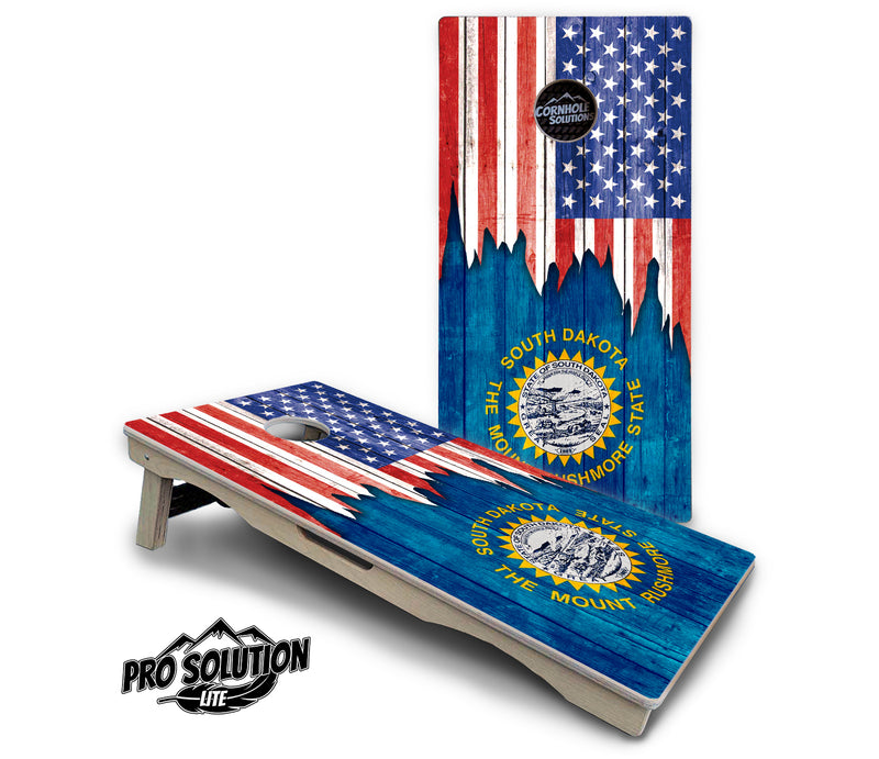 Pro Solution Lite - State Flag Designs South Dakota to Wyoming - Professional Tournament Cornhole Boards 3/4" Baltic Birch - Zero Bounce Zero Movement Vertical Interlocking Braces for Extra Weight & Stability +Double Thick Legs +Airmail Blocker