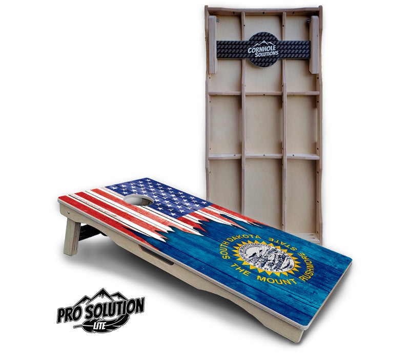 Pro Solution Lite - State Flag Designs South Dakota to Wyoming - Professional Tournament Cornhole Boards 3/4" Baltic Birch - Zero Bounce Zero Movement Vertical Interlocking Braces for Extra Weight & Stability +Double Thick Legs +Airmail Blocker