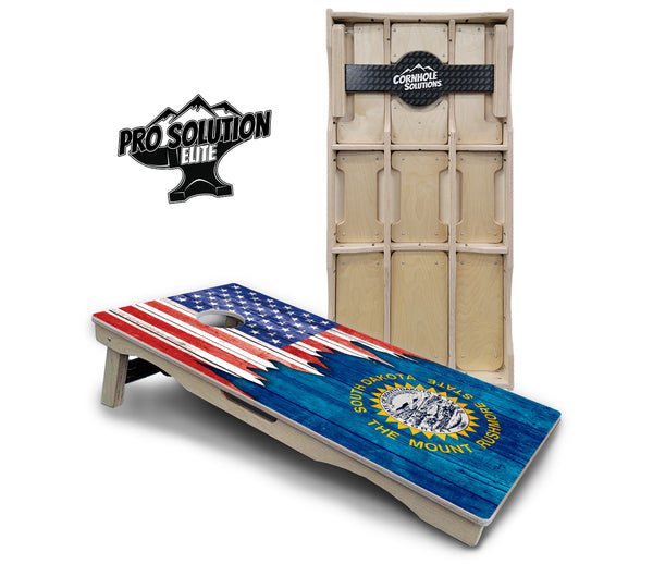 Pro Solution Elite - State Flag Designs South Dakota to Wyoming - Professional Tournament Cornhole Boards 3/4" Baltic Birch - Zero Bounce Zero Movement Vertical Interlocking Braces for Extra Weight & Stability +Double Thick Legs +Airmail Blocker