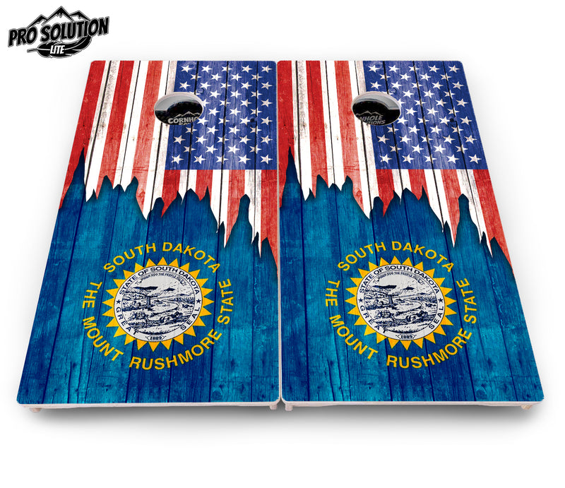 Pro Solution Lite - State Flag Designs South Dakota to Wyoming - Professional Tournament Cornhole Boards 3/4" Baltic Birch - Zero Bounce Zero Movement Vertical Interlocking Braces for Extra Weight & Stability +Double Thick Legs +Airmail Blocker