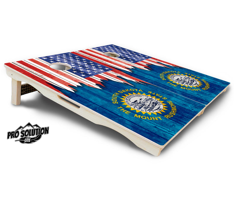 Pro Solution Lite - State Flag Designs South Dakota to Wyoming - Professional Tournament Cornhole Boards 3/4" Baltic Birch - Zero Bounce Zero Movement Vertical Interlocking Braces for Extra Weight & Stability +Double Thick Legs +Airmail Blocker