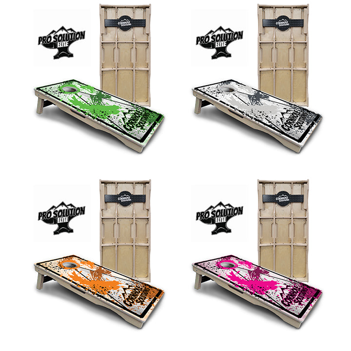 Pro Solution Elite - Paint Splatter CS Logo Design Options - Professional Tournament Cornhole Boards 3/4" Baltic Birch - Zero Bounce Zero Movement Vertical Interlocking Braces for Extra Weight & Stability +Double Thick Legs +Airmail Blocker