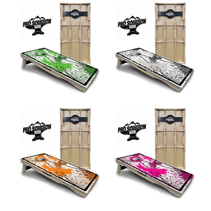 Pro Solution Elite - Paint Splatter Design Options - Professional Tournament Cornhole Boards 3/4" Baltic Birch - Zero Bounce Zero Movement Vertical Interlocking Braces for Extra Weight & Stability +Double Thick Legs +Airmail Blocker