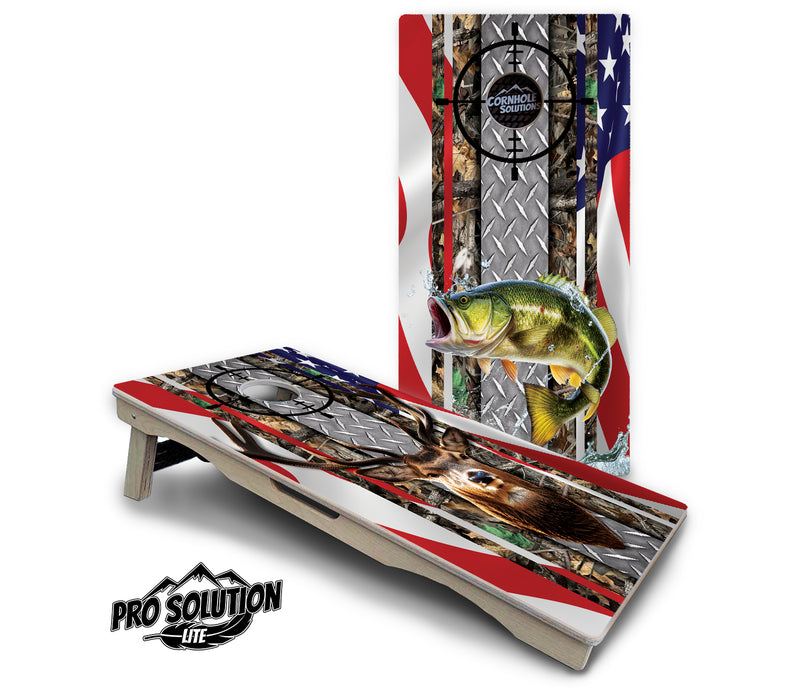 Pro Solution Lite - Scope Deer & Fish Design Options - Professional Tournament Cornhole Boards 3/4" Baltic Birch - Zero Bounce Zero Movement Vertical Interlocking Braces for Extra Weight & Stability +Double Thick Legs +Airmail Blocker