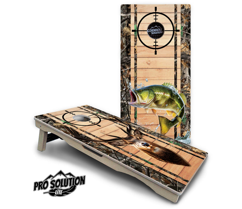 Pro Solution Lite - Scope Deer & Fish Plank Design Options - Professional Tournament Cornhole Boards 3/4" Baltic Birch - Zero Bounce Zero Movement Vertical Interlocking Braces for Extra Weight & Stability +Double Thick Legs +Airmail Blocker