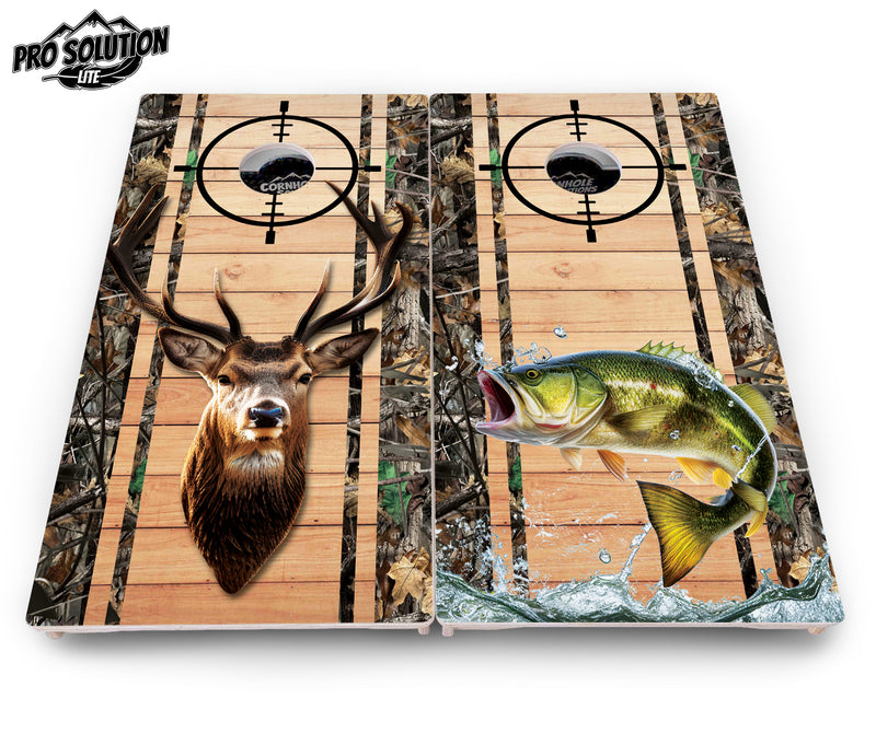 Pro Solution Lite - Scope Deer & Fish Plank Design Options - Professional Tournament Cornhole Boards 3/4" Baltic Birch - Zero Bounce Zero Movement Vertical Interlocking Braces for Extra Weight & Stability +Double Thick Legs +Airmail Blocker