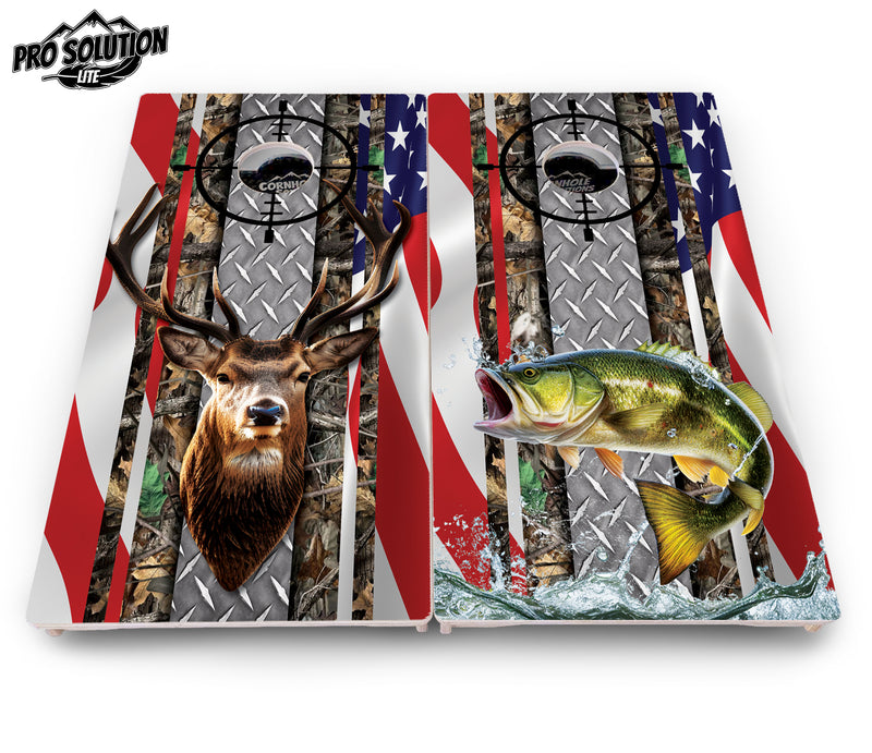 Pro Solution Lite - Scope Deer & Fish Design Options - Professional Tournament Cornhole Boards 3/4" Baltic Birch - Zero Bounce Zero Movement Vertical Interlocking Braces for Extra Weight & Stability +Double Thick Legs +Airmail Blocker