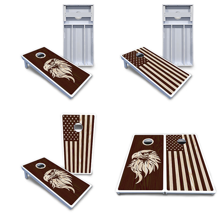 Waterproof - Stained Flag & Eagle Design Options - All Weather Boards "Outdoor Solution" 18mm(3/4")Direct UV Printed - Regulation 2' by 4' Cornhole Boards (Set of 2 Boards) Double Thick Legs, with Leg Brace & Dual Support Braces! (Copy)