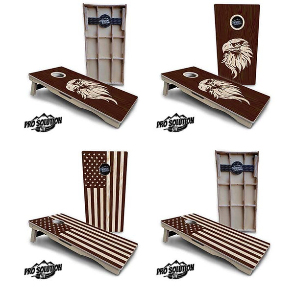 Pro Solution Lite - Stained Flag & Eagle Design Options - Professional Tournament Cornhole Boards 3/4" Baltic Birch - Zero Bounce Zero Movement Vertical Interlocking Braces for Extra Weight & Stability +Double Thick Legs +Airmail Blocker