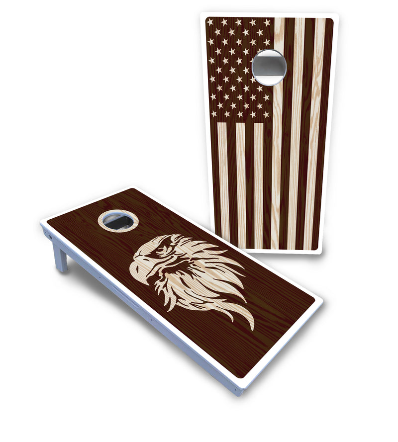 Waterproof - Stained Flag & Eagle Design Options - All Weather Boards "Outdoor Solution" 18mm(3/4")Direct UV Printed - Regulation 2' by 4' Cornhole Boards (Set of 2 Boards) Double Thick Legs, with Leg Brace & Dual Support Braces! (Copy)