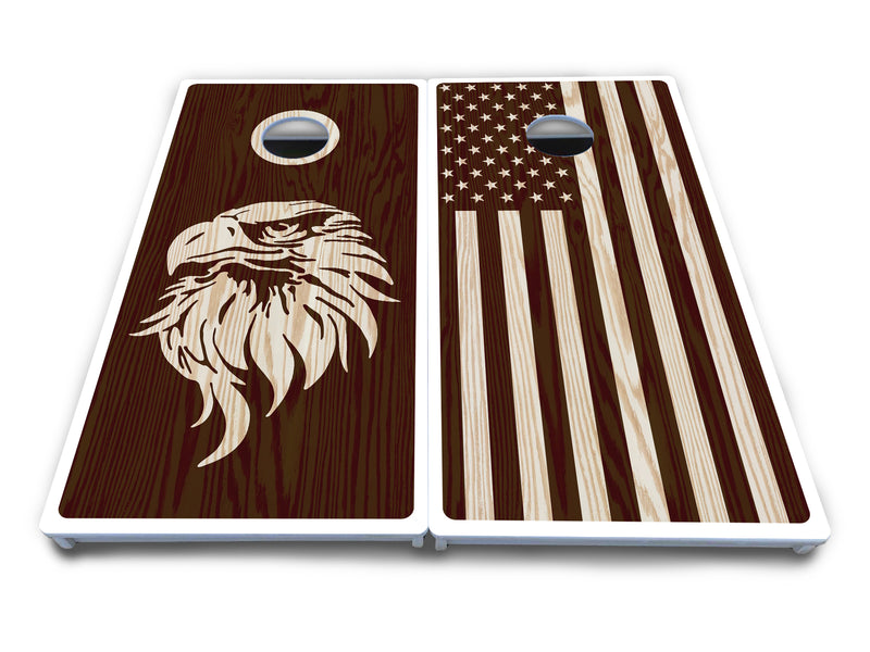 Waterproof - Stained Flag & Eagle Design Options - All Weather Boards "Outdoor Solution" 18mm(3/4")Direct UV Printed - Regulation 2' by 4' Cornhole Boards (Set of 2 Boards) Double Thick Legs, with Leg Brace & Dual Support Braces! (Copy)