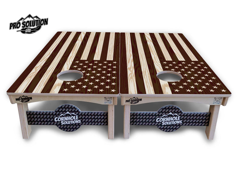 Pro Solution Elite - Stained Flag & Eagle Design Options - Professional Tournament Cornhole Boards 3/4" Baltic Birch - Zero Bounce Zero Movement Vertical Interlocking Braces for Extra Weight & Stability +Double Thick Legs +Airmail Blocker