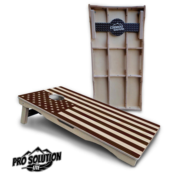 Pro Solution Elite - Stained Flag & Eagle Design Options - Professional Tournament Cornhole Boards 3/4" Baltic Birch - Zero Bounce Zero Movement Vertical Interlocking Braces for Extra Weight & Stability +Double Thick Legs +Airmail Blocker