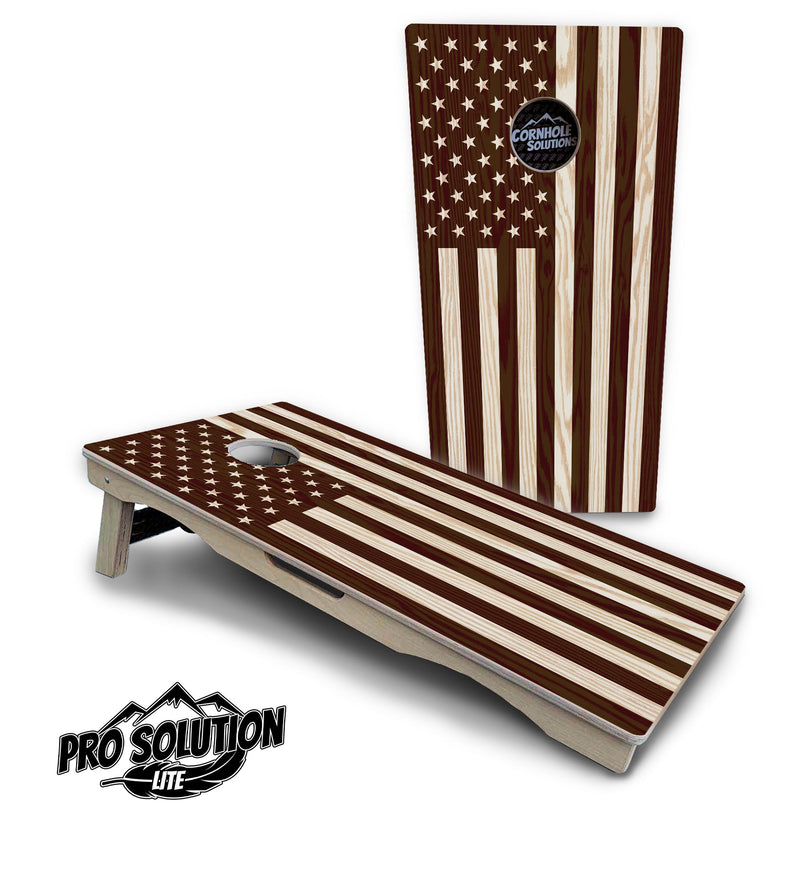 Pro Solution Elite - Stained Flag & Eagle Design Options - Professional Tournament Cornhole Boards 3/4" Baltic Birch - Zero Bounce Zero Movement Vertical Interlocking Braces for Extra Weight & Stability +Double Thick Legs +Airmail Blocker