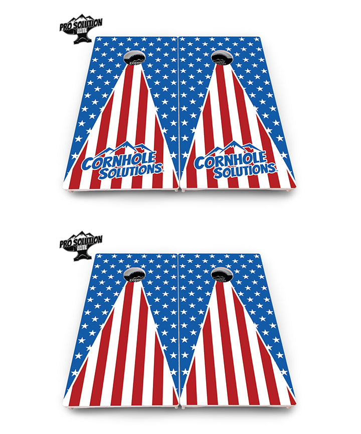 Pro Solution Elite - Stars & Stripes Triangle Design Options - Professional Tournament Cornhole Boards 3/4" Baltic Birch - Zero Bounce Zero Movement Vertical Interlocking Braces for Extra Weight & Stability +Double Thick Legs +Airmail Blocker