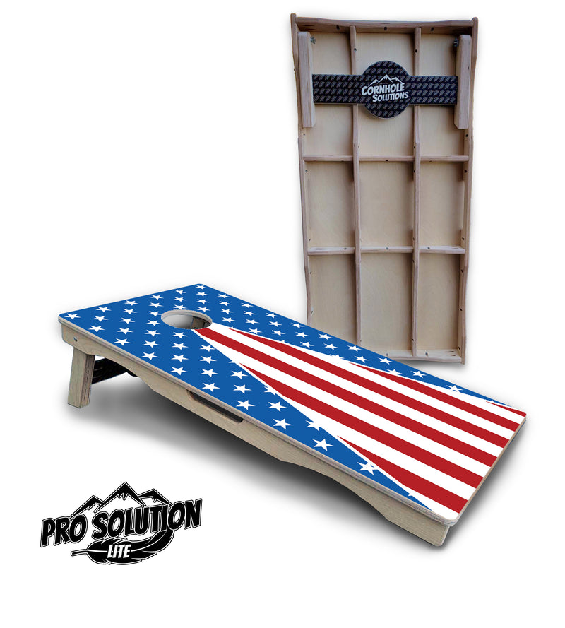 Pro Solution Lite - Stars & Stripes Triangle Options - Professional Tournament Cornhole Boards 3/4" Baltic Birch - Zero Bounce Zero Movement Vertical Interlocking Braces for Extra Weight & Stability +Double Thick Legs +Airmail Blocker