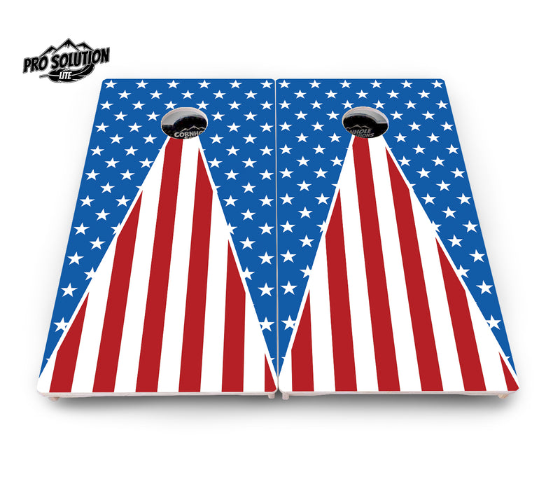 Pro Solution Lite - Stars & Stripes Triangle Options - Professional Tournament Cornhole Boards 3/4" Baltic Birch - Zero Bounce Zero Movement Vertical Interlocking Braces for Extra Weight & Stability +Double Thick Legs +Airmail Blocker