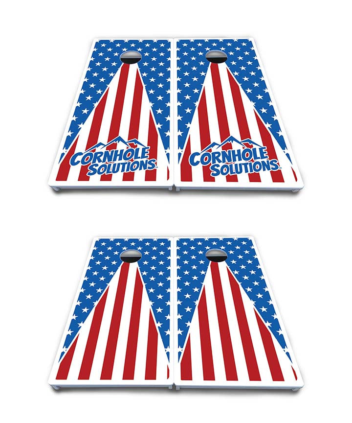 Waterproof - Stars & Stripes Triangle Design Options - All Weather Boards "Outdoor Solution" 18mm(3/4")Direct UV Printed - Regulation 2' by 4' Cornhole Boards (Set of 2 Boards) Double Thick Legs, with Leg Brace & Dual Support Braces!