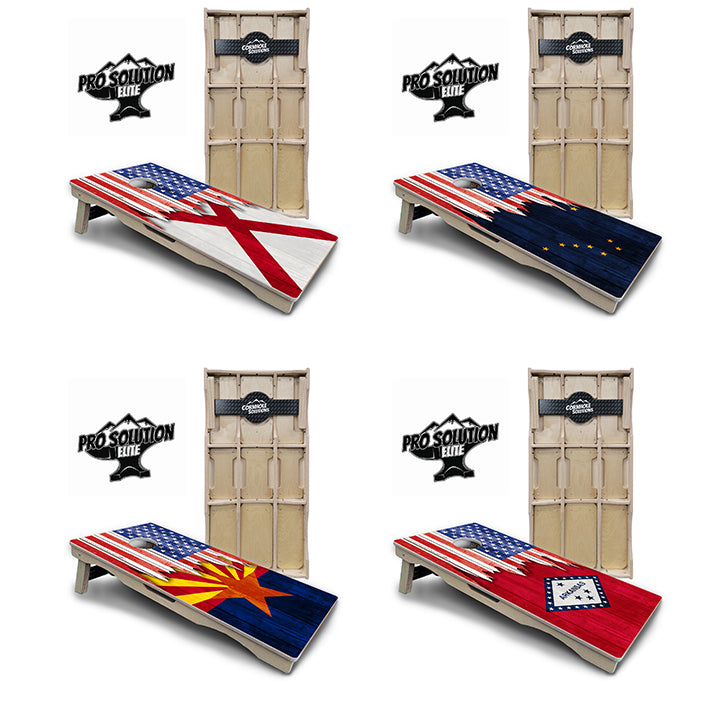 Pro Solution Elite - State Flag Designs Alabama to Georgia - Professional Tournament Cornhole Boards 3/4" Baltic Birch - Zero Bounce Zero Movement Vertical Interlocking Braces for Extra Weight & Stability +Double Thick Legs +Airmail Blocker