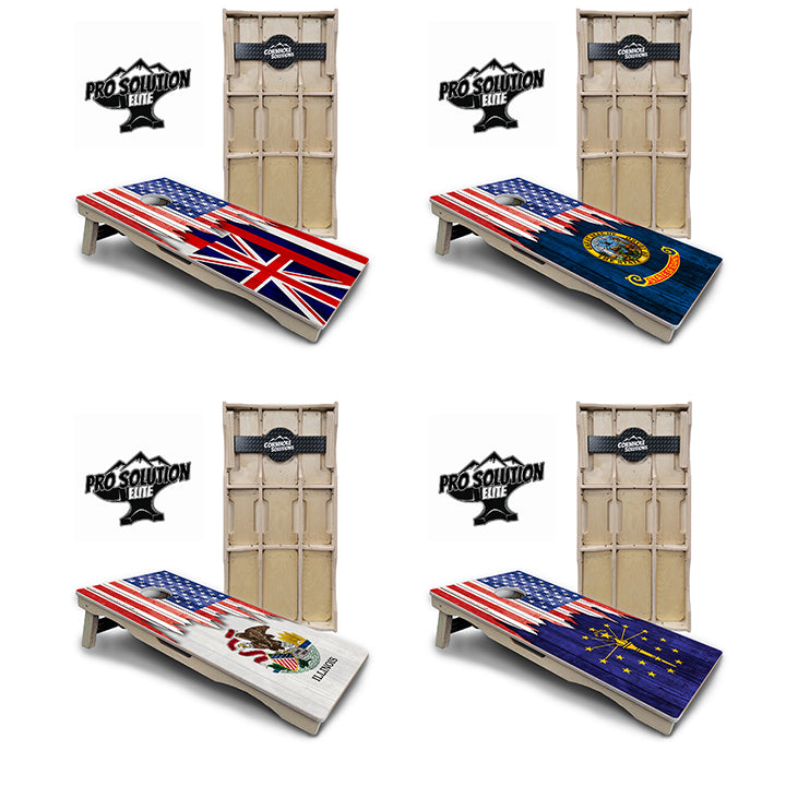 Pro Solution Elite - State Flag Designs Hawaii to Maryland - Professional Tournament Cornhole Boards 3/4" Baltic Birch - Zero Bounce Zero Movement Vertical Interlocking Braces for Extra Weight & Stability +Double Thick Legs +Airmail Blocker