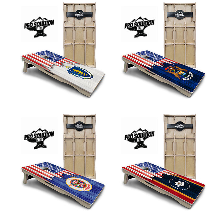 Pro Solution Elite - State Flag Designs Massachusetts to New Jersey - Professional Tournament Cornhole Boards 3/4" Baltic Birch - Zero Bounce Zero Movement Vertical Interlocking Braces for Extra Weight & Stability +Double Thick Legs +Airmail Blocker