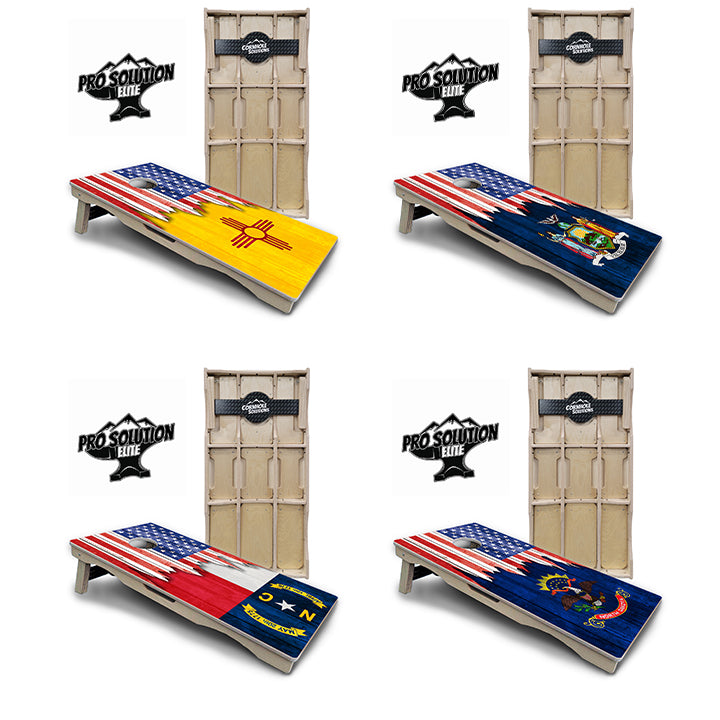 Pro Solution Elite - State Flag Designs New Mexico to South Carolina - Professional Tournament Cornhole Boards 3/4" Baltic Birch - Zero Bounce Zero Movement Vertical Interlocking Braces for Extra Weight & Stability +Double Thick Legs +Airmail Blocker