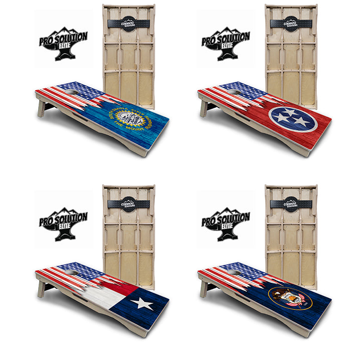 Pro Solution Elite - State Flag Designs South Dakota to Wyoming - Professional Tournament Cornhole Boards 3/4" Baltic Birch - Zero Bounce Zero Movement Vertical Interlocking Braces for Extra Weight & Stability +Double Thick Legs +Airmail Blocker