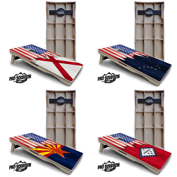 Pro Solution Lite - State Flag Designs Alabama to Georgia - Professional Tournament Cornhole Boards 3/4" Baltic Birch - Zero Bounce Zero Movement Vertical Interlocking Braces for Extra Weight & Stability +Double Thick Legs +Airmail Blocker