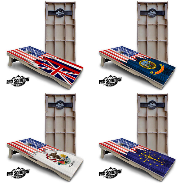 Pro Solution Lite - State Flag Designs Hawaii to Maryland - Professional Tournament Cornhole Boards 3/4" Baltic Birch - Zero Bounce Zero Movement Vertical Interlocking Braces for Extra Weight & Stability +Double Thick Legs +Airmail Blocker