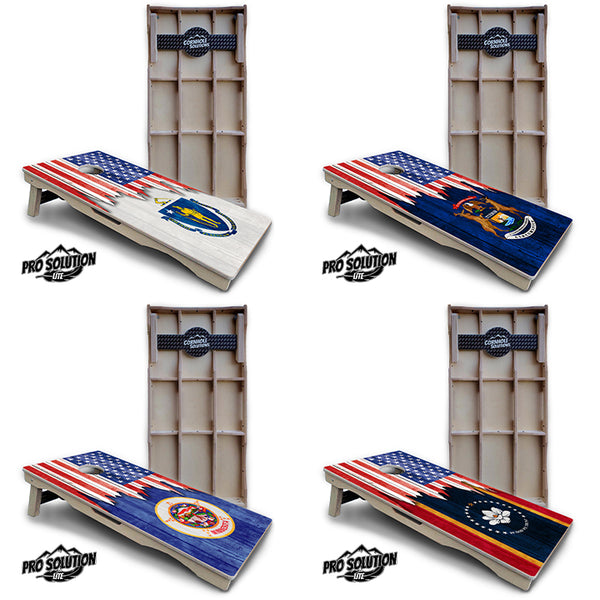 Pro Solution Lite - State Flag Designs Massachusetts to New Jersey - Professional Tournament Cornhole Boards 3/4" Baltic Birch - Zero Bounce Zero Movement Vertical Interlocking Braces for Extra Weight & Stability +Double Thick Legs +Airmail Blocker