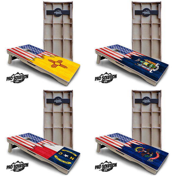 Pro Solution Lite - State Flag Designs New Mexico to South Carolina - Professional Tournament Cornhole Boards 3/4" Baltic Birch - Zero Bounce Zero Movement Vertical Interlocking Braces for Extra Weight & Stability +Double Thick Legs +Airmail Blocker